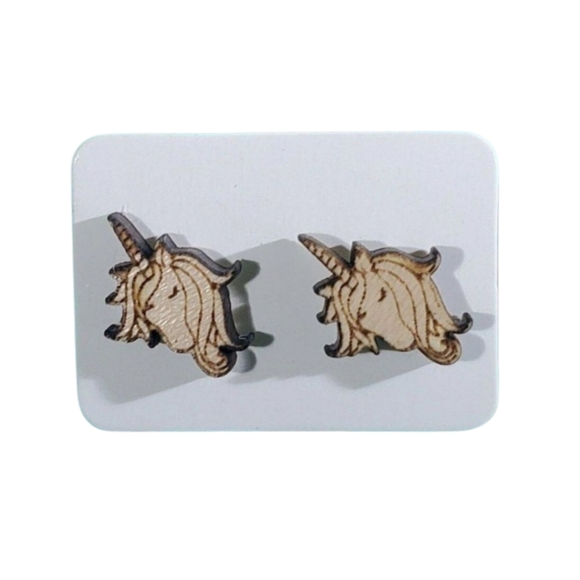 Unicorn Maple Wood Stud Earrings - Picture 1 of 1